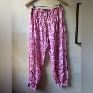 Block Printed Pink Floral Cotton Women's Pants